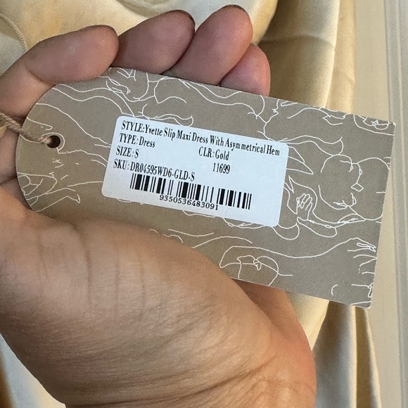 NEW Meshki Gold Satin Asymmetrical Draped Low Back Maxi Slip Dress, Size S & L - Picture 6 of 13